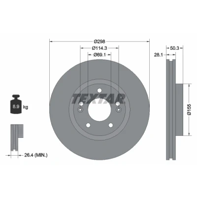Imagen de TEXTAR PRO 92253603 Disco de freno 298 28,1 05/07 114,3 ventilación interna revestido sin perno sujeción rueda, buje rueda