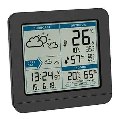 Imagen de TFA Dostmann Sky 35.1152 Estación meteorológica inalámbrica con Sensor Exterior, previsión y Reloj controlado por Radio ((L) 123 x (B) 52 (H) 117 mm, Negro batería)