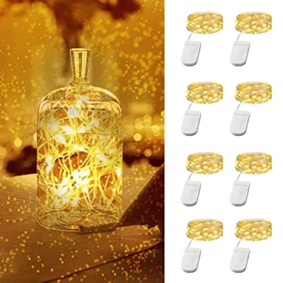 Imagen de Vicloon Cadena de Luces Con Pilas, 8 Piezas Alambre Cobre Guirnaldas 2M 20 LEDs Baterías, IP65 Impermeable para Decoración Boda, Fiesta Navidad, Blanco Cálido