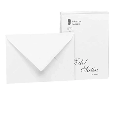 Imagen de Rössler Papier 2031838001 Noble Satinado Paquete de sobres 20/C6 con forro seda, blanco