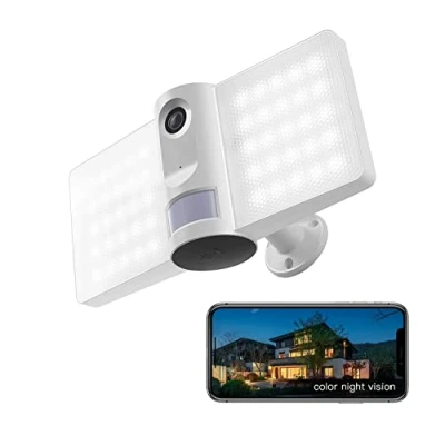 Imagen de LAXIHUB Cámara de seguridad con reflector inteligente, 2.4G Wi Fi 1080p Full HD, audio bidireccional, detección movimiento y alarma sirena, grabación video, funciona Alexa Onvif