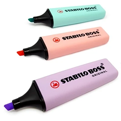 Imagen de Rotuladores Stabilo Boss, colores pastel, juego de 3: morado, rosa y turquesa