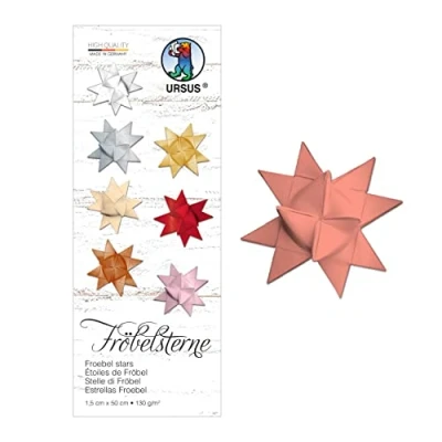 Imagen de URSUS 3210042 tiras de papel para estrellas Fröbelsterne, dibujo 130 g/m², 1,5 x 50 cm, 80 aprox. 20 estrellas, coral, talla única.