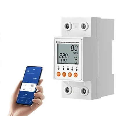 Imagen de Contador Electrico, Medidor de Consumo eMylo WiFi Energía Digital Monofásico 80 400V con Protección Contra Sobrecarga, Control Remoto APP y Temporizador, Smartmeter Pantalla LCD