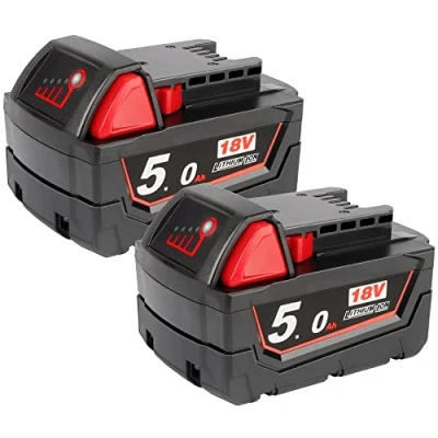 Imagen de Powarobor Pack de 2 baterías M18 B5 18V 5,0Ah Batería Ion Litio Repuesto para Milwaukee Li 48 11 1850