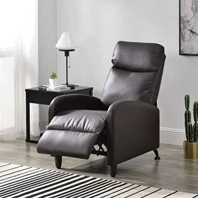 Imagen de [en.casa] Sillón Relax Elegante Butaca Reclinable 102x60x92 cm Asiento cómodo Cuero sintético PU Marrón