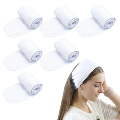 Imagen de TUONYIS 6 Piezas Diadema de Maquillaje,Diadema Facial Spa,Cinta Pelo Maquillaje Mujer, Ajustable para Lavado Cara,Spa, Ducha, Deportes (Blanco)