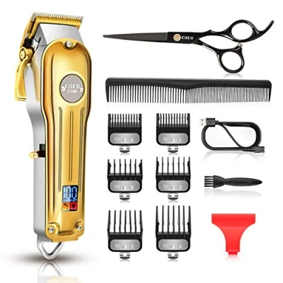 Imagen de CIICII Maquina Cortar Pelo Profesional, Cortapelos Hombre &amp; Recortadora de Barba (12Pcs/ Inalámbrico/Recargable/USB/LCD Pantalla) Recortador Kit para Familia, Peluqueros