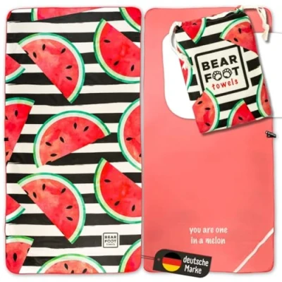 Imagen de BEARFOOT Toalla de Microfibra con Bolsa Toallas Secado rápido para Sauna, Playa XXL, baño Grande, Viaje Viaje, Playa(Watermelon,200x90)