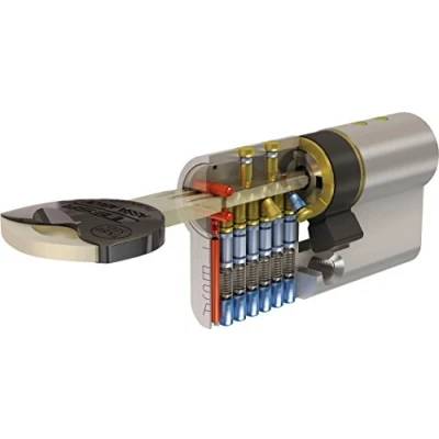 Imagen de Tesa Assa Abloy TX853040L TX80 Cilindro de Alta Seguridad, Doble Embrague, Leva Larga, Llave Llave, Latonado, 30 x 40 mm