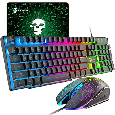 Imagen de UrChoiceLtd Arco Iris Retroiluminado Ergonómico Teclado De Juego USB + 2400DPI 6 Botones óptico LED Ratón Gratis Juegos 220 * 180 5 mm (Luminous Key, White)