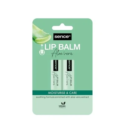 Imagen de Sence cuidado labial de aloe vera con vitamina A y C, bálsamo labios vegano para el diario protección los (2 x 4,3 g)