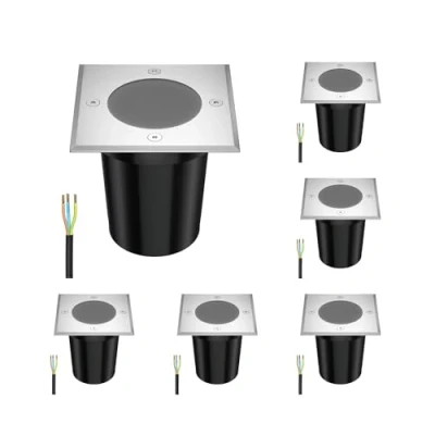 Imagen de ledscom.de 6 pzas. lámpara de pie empotrable RELI para exteriores, IP67, acero inoxidable, angular, 11 x 11cm, 1x GU10 máx. 15W, esmerilado