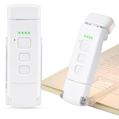 Imagen de HPLIMEOR Luz de Lectura, Lámpara Libro Recargable USB con 3 Modos Color &amp; 5 Niveles Brillo, (Función Temporizador), Protección Ocular Portátil para Niños y Amantes la Lectura Blanco