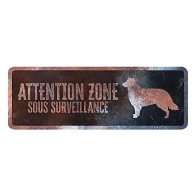 Imagen de D&amp;D Home, Panel de Aversión Atención al Perro, 40x13x0,3 cm, Versión Francesa, Fondo Negro, Señal Advertencia Metal Resistente óxido con Texto Divertido