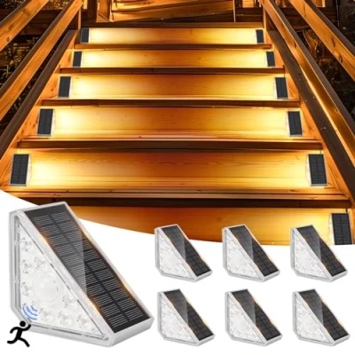 Imagen de GuKKK Luz de Escalera para Exterior, 6 Pack Blanco Cálido 3000K Luces Solares Exterior con Sensor, IP67 Impermeable Led Escaleras Patio, Escalones