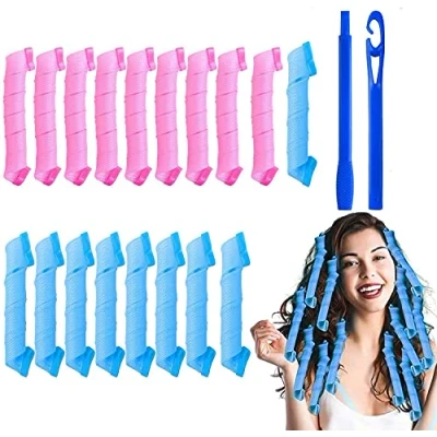 Imagen de URAQT Sin Rizadores de Calor, 18 Piezas Rizos en Espiral Pelo, Rulos para Cabello Largo con Ganchos Peinar, Herramientas Peinado Bricolaje Mujeres, 30cm