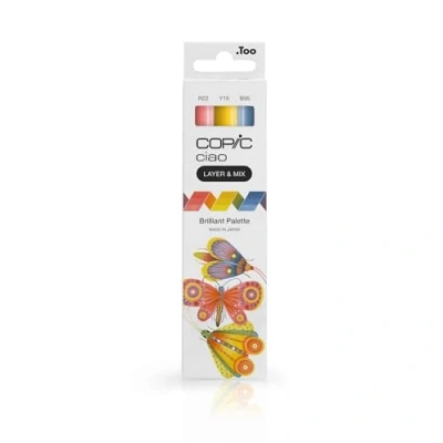 Imagen de COPIC Ciao LAYER &amp; MIX «Brilliant Palette», set de rotuladores 3 colores diferentes, rotulador trazado con punta mediana y pincel.