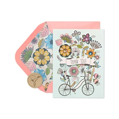 Imagen de Papyrus Globo con avión hecho a mano en caja de tarjetas agradecimiento, 8 unidades, color Flowers and Bike