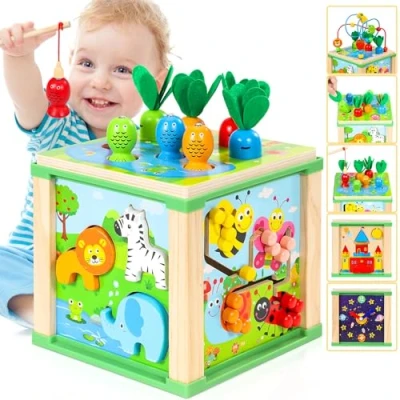 Imagen de Jojoin Cubo Actividades Juegos Mesa Actividades, Juguetes Montessori Cubos de Madera Andador Brinquedos Educativos Regalo Bebes y Niños 1 a 2 Años