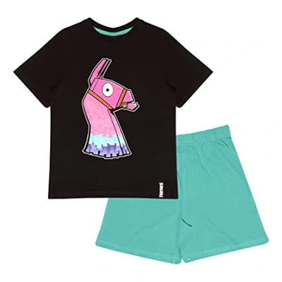 Imagen de Fortnite Conjunto de Pijama Corto para niño, Camiseta Cuello Redondo Que Brilla en la Oscuridad, Black/Teal, 11 12 Years Niños