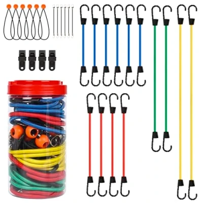 Imagen de Belle Vous Set de Cinchas Amarre 30 Piezas Pulpos Elasticos 46 190cm 14x Eslingas Carga 12x Lazos y 4X Clips para Coches Moto o Camion