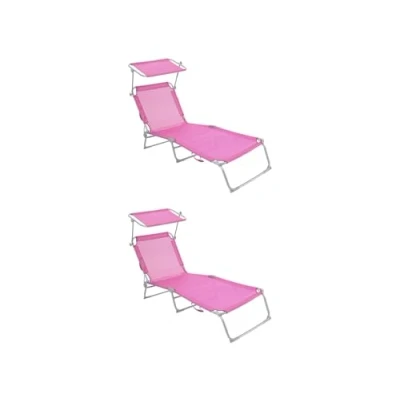 Imagen de NORDIQ Tumbona Plegable con Parasol Pack 2 Tumbonas Jardin Exterior Reclinables Respaldo Ajustable de Acero 19 mm para Terraza y Piscina Ligera Resistente Rosa