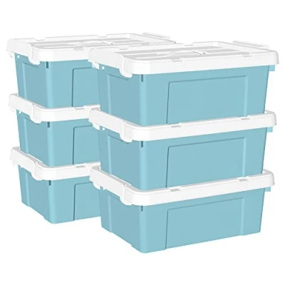 Imagen de Cetomo 20L*6 Caja de Almacenamiento con Asa, Plástico Tapa y Cierre Seguro, Contenedor Almacenamiento, Duradera, Apilable, Resistentes, Azul, Paquete 6 20L