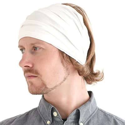 Imagen de CHARM Hombre Cinta De Correr Bandana Pelo Pañuelos Diadema Mujer Elastica Blanco M