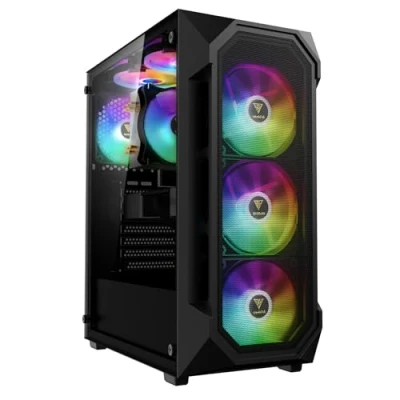 Imagen de GAMDIAS Aura GC1 Elite ARGB Caja PC ATX Mid Torre, 4 Ventiladores 120 mm, Panel Frontal de Malla Alto Flujo, Vidrio Templado sin Herramientas, Negro