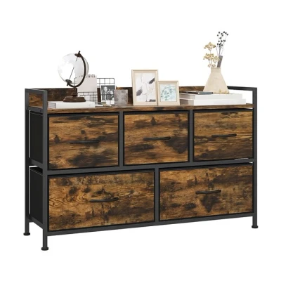 Imagen de HOMCOM Mueble Organizador Cajonera de Tela con Cajones Plegables y Marco Acero Estilo Industrial para Salón Recibidor Dormitorio 98x29x63 cm Marrón Rústico
