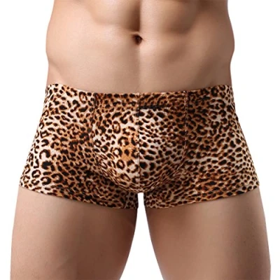 Imagen de Aieoe Calzoncillos tipo bóxer para hombre, estilo retro, estampado de leopardo, color amarillo, M/L
