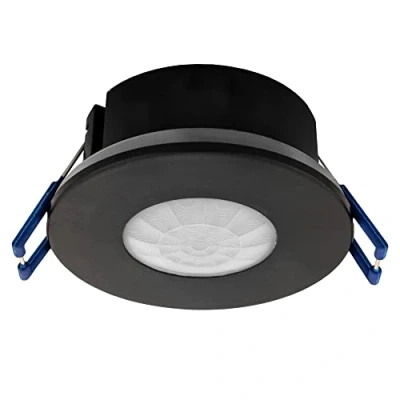 Imagen de Ledvion Detector de Movimiento Negro IP65, Control luz 360, Alcance 8M, Empotrable con Interruptor Crepuscular, Montaje en Techo, Sensor Incorporado