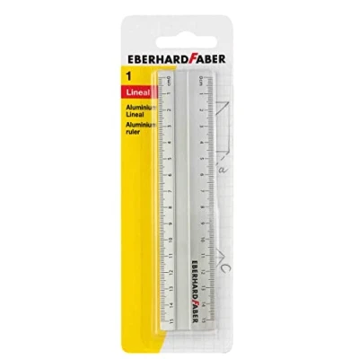 Imagen de Eberhard Faber 570008 Regla de aluminio, unos 15 cm longitud, con escala en milímetros y centímetros, antideslizante, para uso escolar, oficina ocio