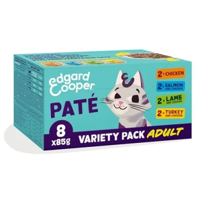 Imagen de Edgard &amp; Cooper Paté de Carne Fresca Natural para Gatos Multipack Pollo/salmón/Cordero/Pavo 85 g Ingredientes Naturales, Deliciosa y 0% azúcares añadidos
