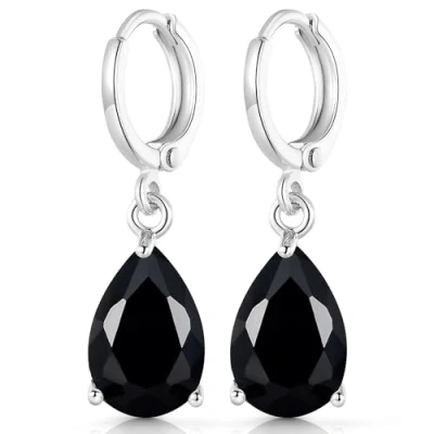 Imagen de Crystalline Azuria Mujer 18ct Chapado en Oro Blanco Lágrimas Negro Cristales de Zirconia Pendientes Colgantes para y Niña
