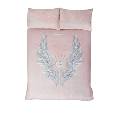 Imagen de Rapport Home Juego de Funda edredón y para Cama Individual, diseño alas ángel, Color Rosa