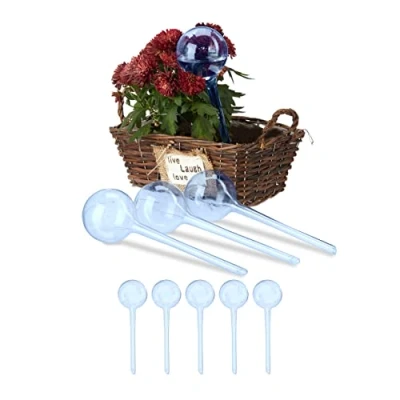Imagen de Relaxdays Juego de 9 Bolas Globos Riego para Plantas Interior, Regadores Flores 28 x 8 cm, 250 ml, Plástico, Azul