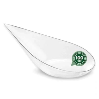 Imagen de MAXI PRODUCTS 100 Unidades Cuchara CATERING Lágrima Color Transparente 10,1 x 5 cm Plástico Reciclable Especial Catering, Eventos, Tapas, Degustación, Food Trucks