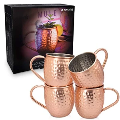 Imagen de Navaris 4x Taza de cobre para Moscow Mule Set jarras acero inoxidable chapado en 500 ML Tazas bebidas frías cerveza cócteles