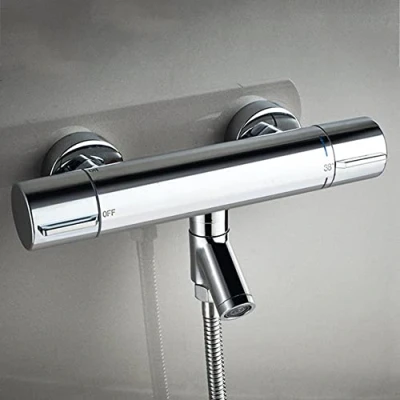 Imagen de AFUDER Grifos de Ducha Termostáticos 38 ℃ Termostato Bañera Negro G 1/2 &quot;Grifo dos Salidas Grifo Termostático Cromado Latón