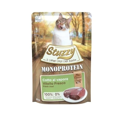 Imagen de Stuzzy, Monoprotein Grain &amp; Gluten Free, alimento húmedo Completo para Gatos Adultos con Ternera, en paté (20 Sobres de 85 g)