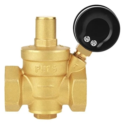 Imagen de DN25 Regulador reductor de presión agua ajustable, válvula reductora latón + manómetro medidor (DN25)