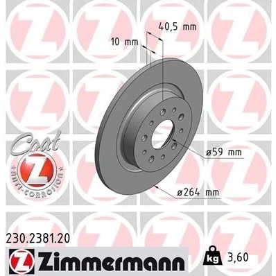 Imagen de ZIMMERMANN COAT Z 230.2381.20 Disco de freno 264 10 10/5 5 98 macizo revestido FIAT: Tipo Familiar, Hatchback, Berlina