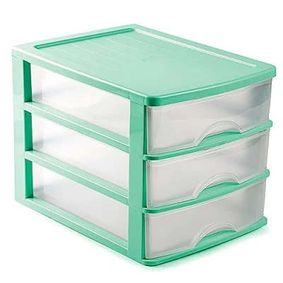 Imagen de AC Cajonera de Almacenamiento sobremesa con 3 cajones, Torre Multiusos para Oficina, hogar, Escuela, etc. 26 x 27 35 cm. Color Verde