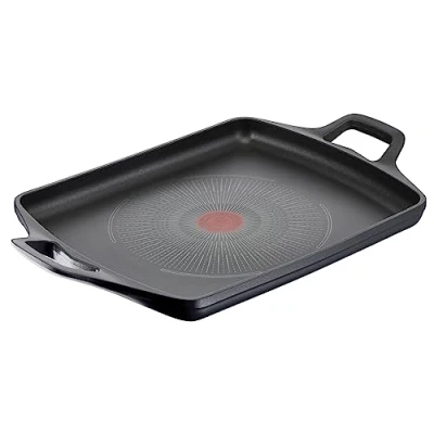 Imagen de Lagostina Aroma Placa grill antiadherente de aluminio fundido a presión, 26 x 32 cm, para inducción, gas y horno con indicador cocción Thermo Signal revestimiento titanio mantener el