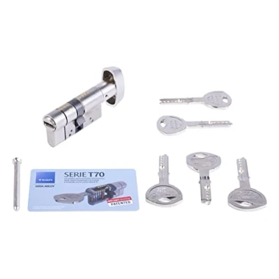 Imagen de Tesa Assa Abloy Cilindro de Alta Seguridad, Botón Leva Larga, Niquelado, 30X30 Mm