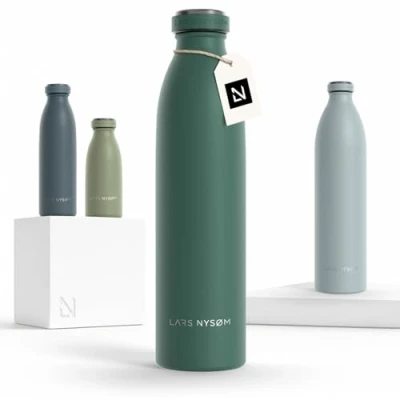 Imagen de Lars NYSØM Botella de Acero Inoxidable aislada 0,75l Agua 0,75 litro a Prueba Fugas para Deportes, Bicicleta, Perro, (Pine Green, 750ml)