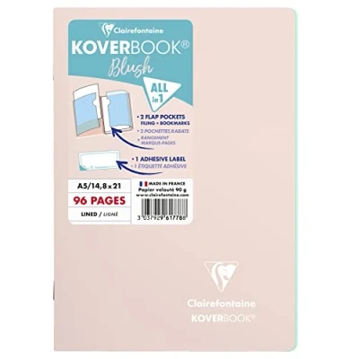 Imagen de Clairefontaine Ref 961778C Koverbook Blush Grapado Cuaderno (48 hojas) Tamaño A5, con forro de papel vitela cepillado 90 g/m², tapa Polypro pastel Rosa Polvo