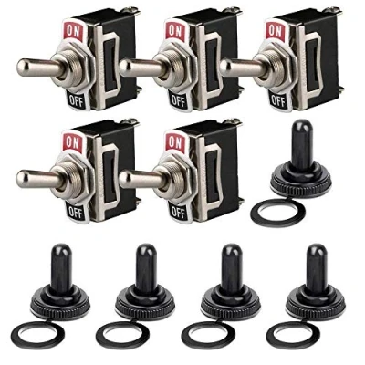 Imagen de Gebildet Interruptor Basculante con Cubierta Impermeable, 12V 24V 48V 110V/10A, 220V 230V/6A,Interruptor de Encendido/Apagado SPST 2 pines,Utilizado para Coche, Camión, Barco (Paquete 5,Negro)
